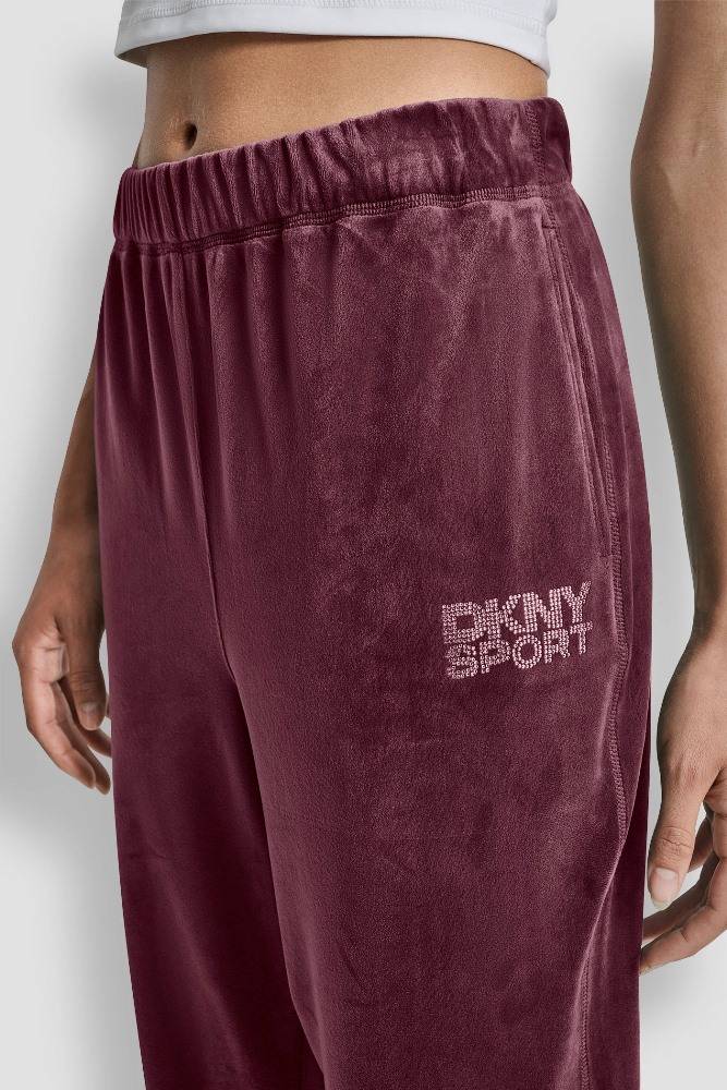 DKNY VELOUR RHINESTONE LOGO RELAXED JOGGER