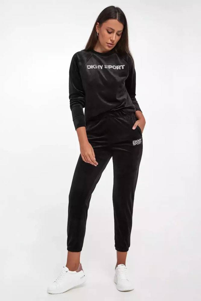 DKNY VELOUR RHINESTONE LOGO RELAXED JOGGER