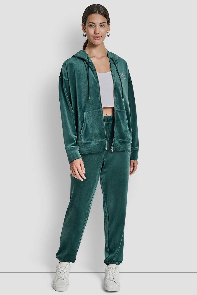 DKNY VELOUR RHINESTONE LOGO RELAXED JOGGER