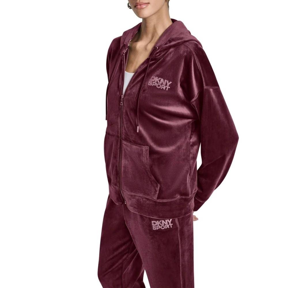 DKNY VELOUR RHINESTONE LOGO FULL ZIP HOODIE
