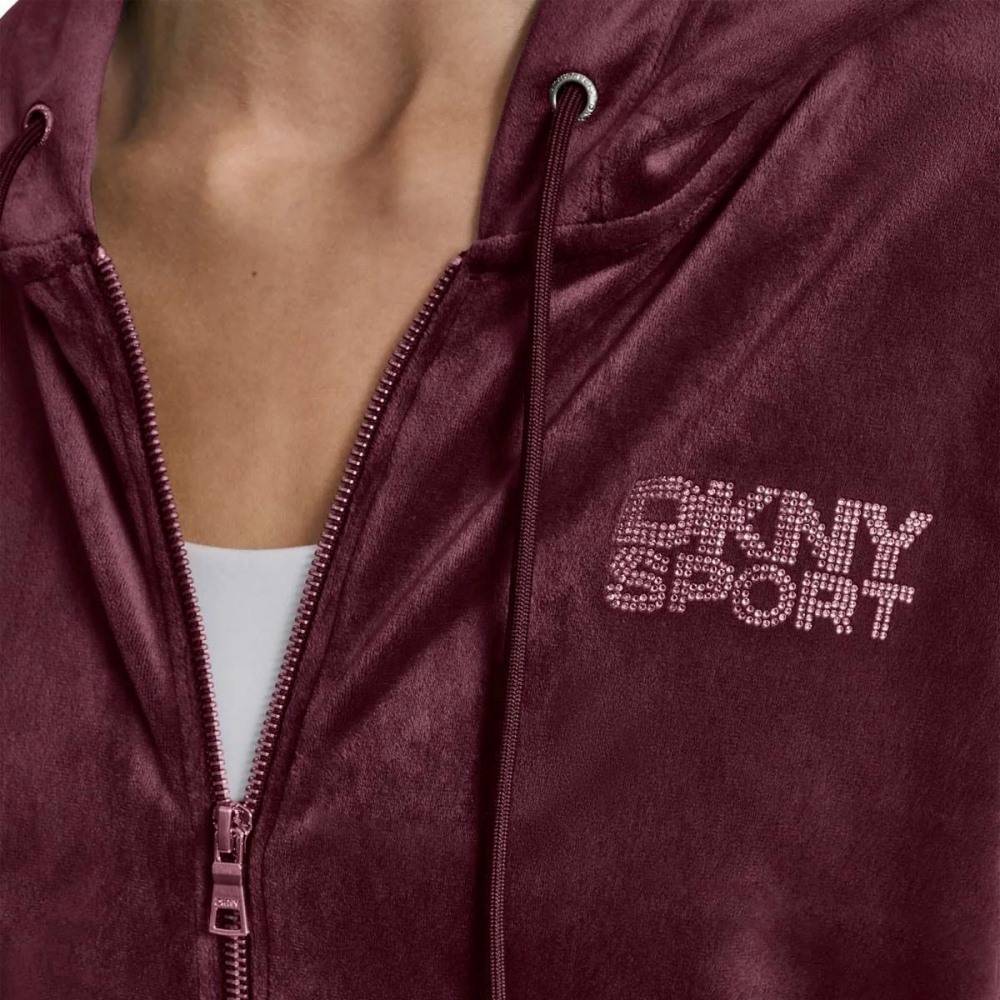 DKNY VELOUR RHINESTONE LOGO FULL ZIP HOODIE