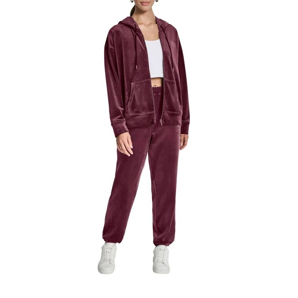 DKNY VELOUR RHINESTONE LOGO FULL ZIP HOODIE