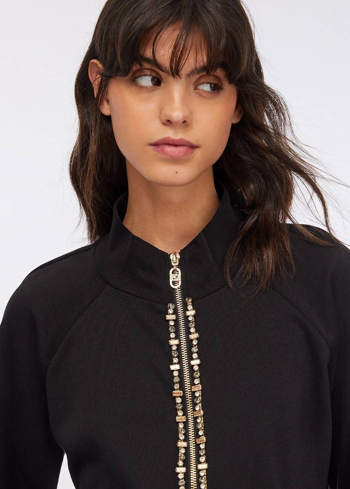 LIU JO SWEATSHIRT WITH APPLIQUE RHINESTONES