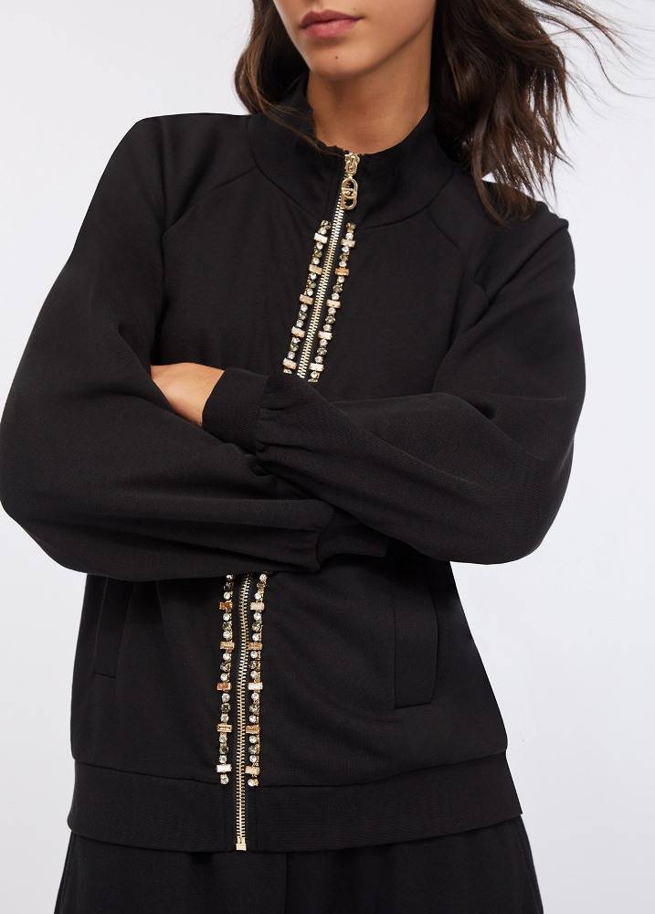 LIU JO SWEATSHIRT WITH APPLIQUE RHINESTONES