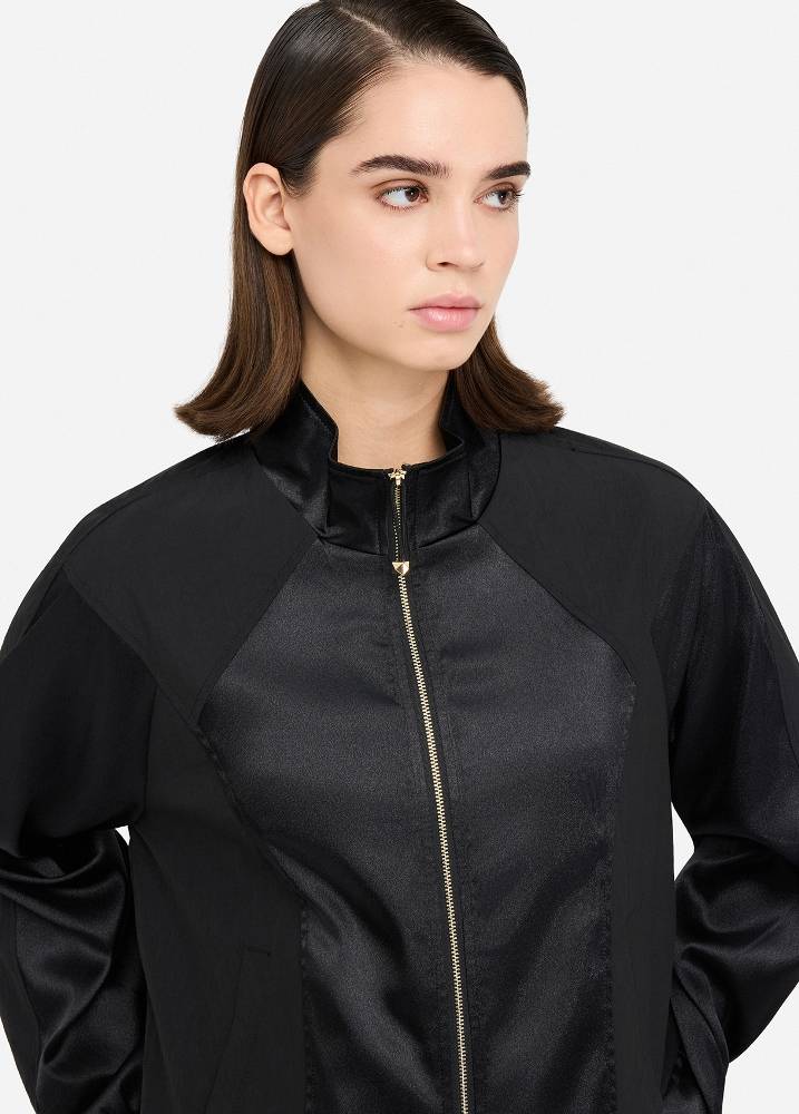 LIU JO ZIP OVERSHIRT JACKET WITH SATIN/NYLON INSERTS