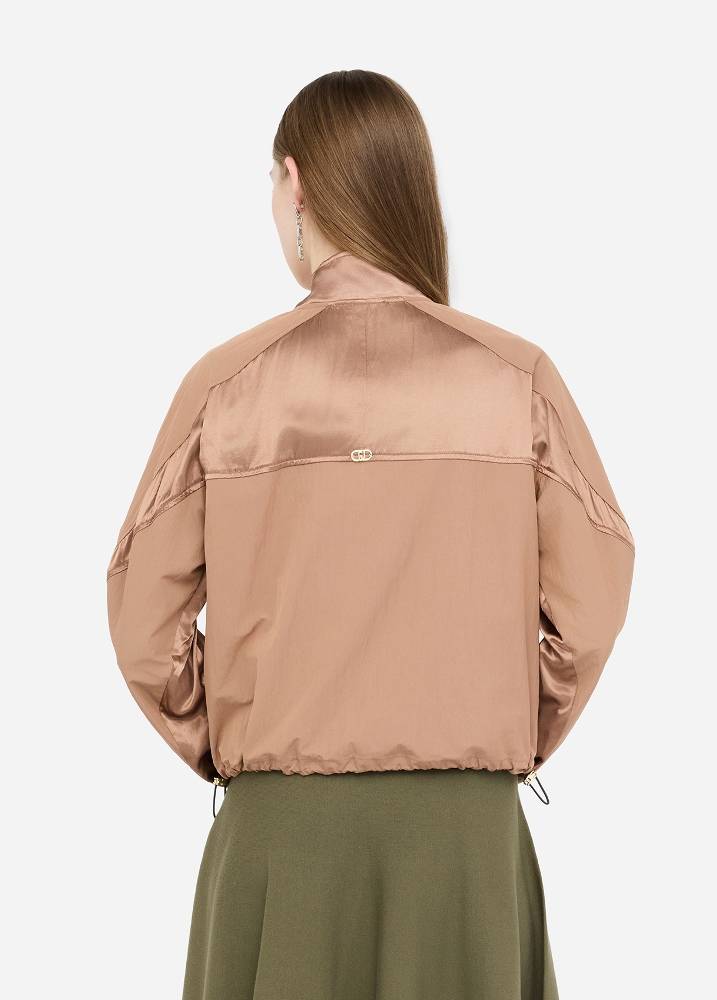 LIU JO ZIP OVERSHIRT JACKET WITH SATIN/NYLON INSERTS