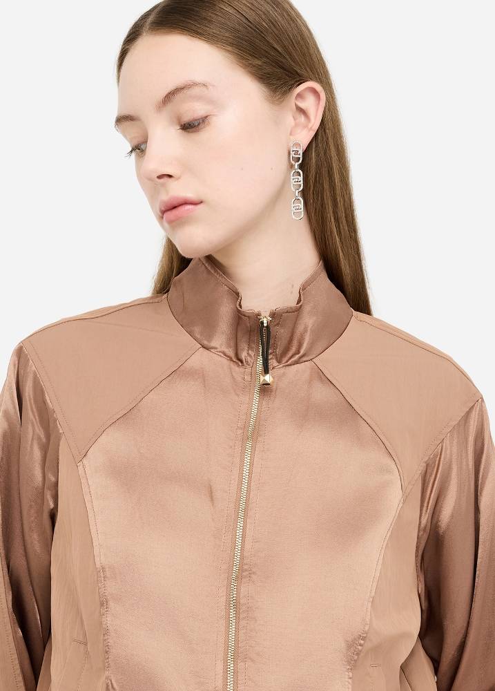 LIU JO ZIP OVERSHIRT JACKET WITH SATIN/NYLON INSERTS