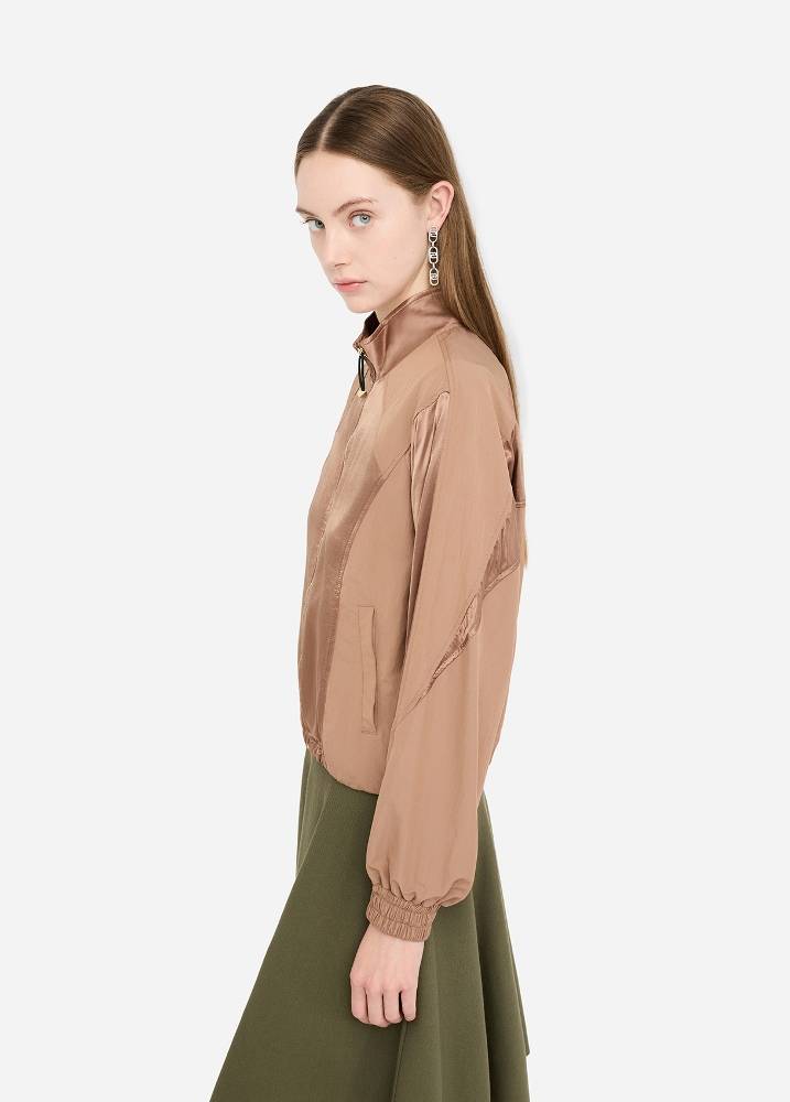 LIU JO ZIP OVERSHIRT JACKET WITH SATIN/NYLON INSERTS