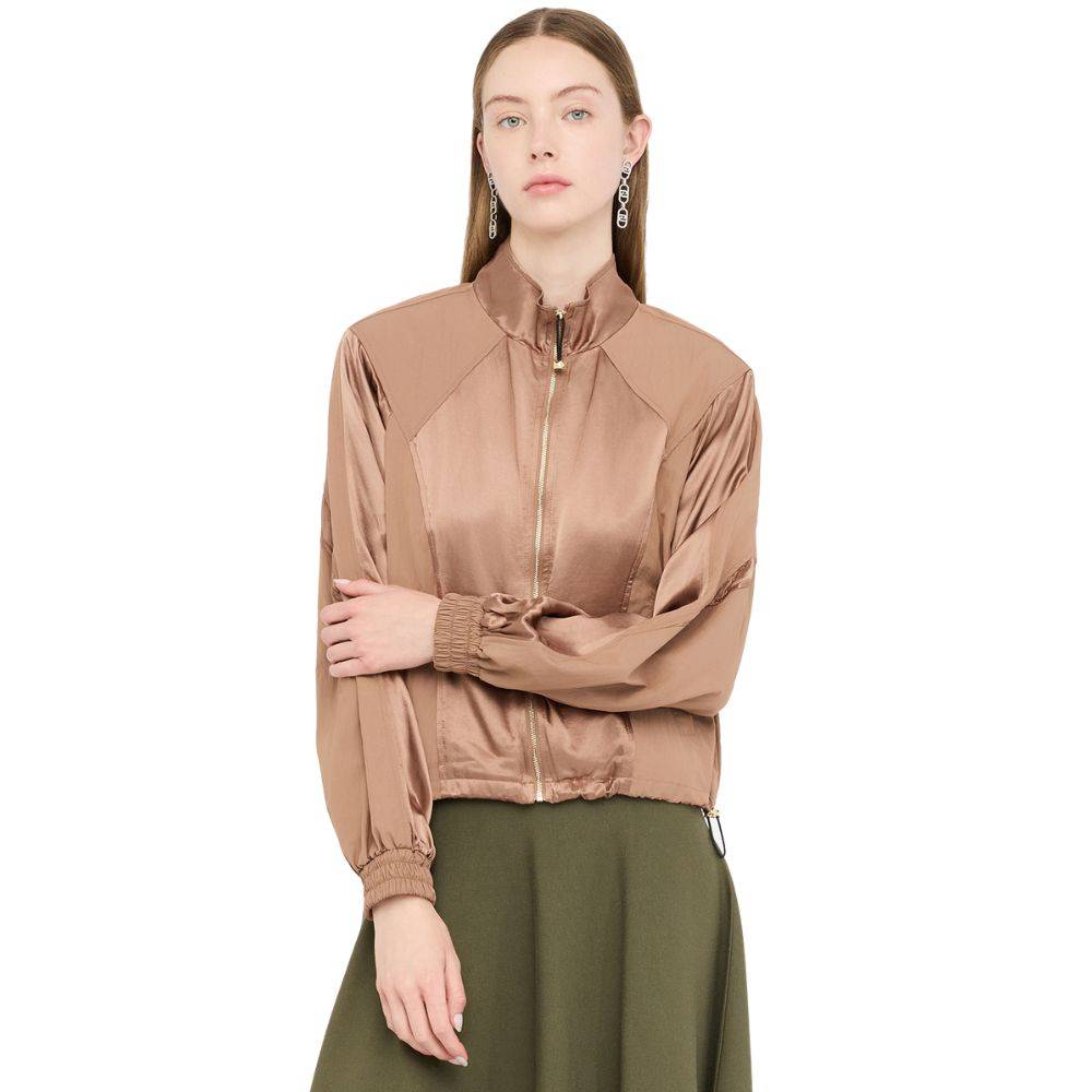 LIU JO ZIP OVERSHIRT JACKET WITH SATIN/NYLON INSERTS