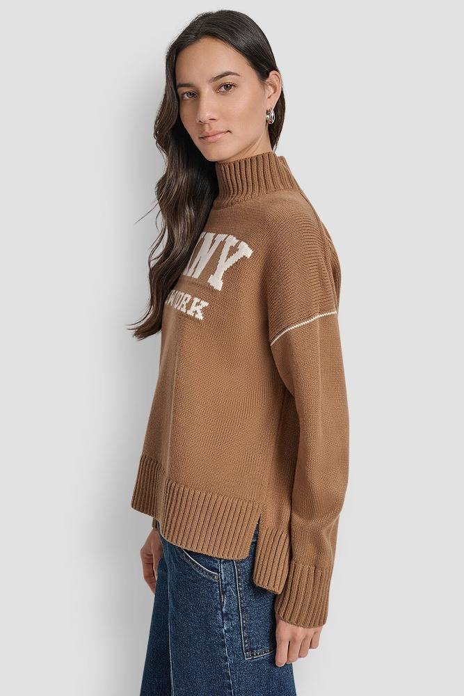 DKNY INTARSIA LOGO TURTLE TOP