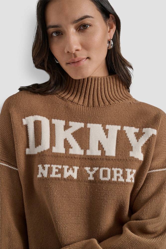 DKNY INTARSIA LOGO TURTLE TOP