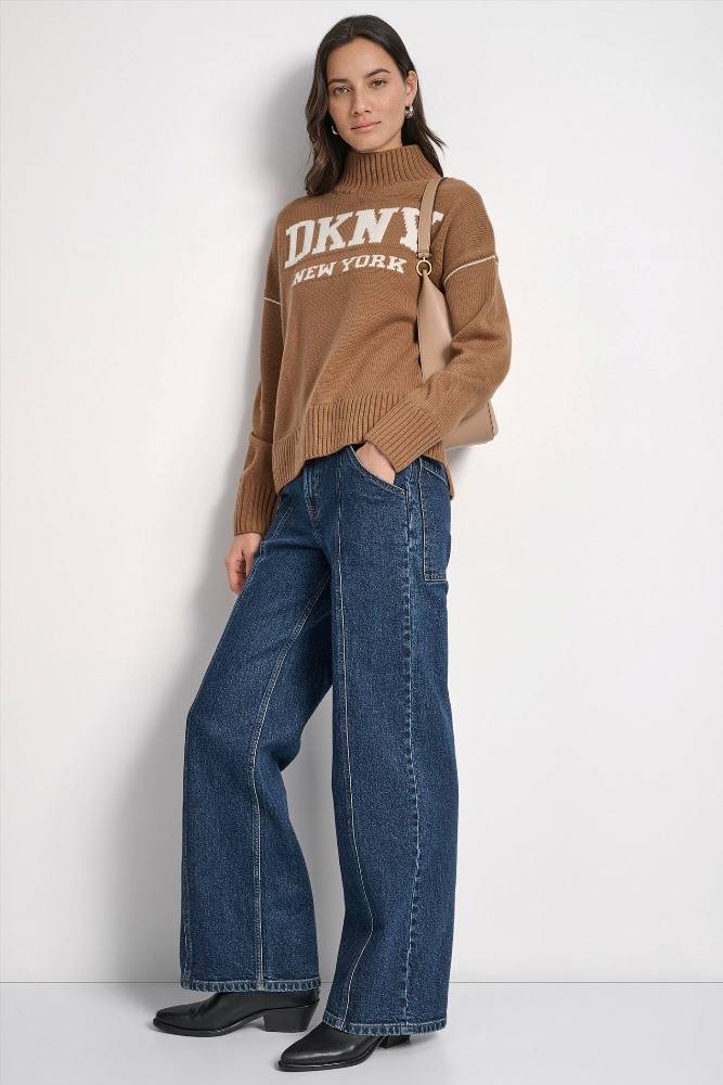 DKNY INTARSIA LOGO TURTLE TOP