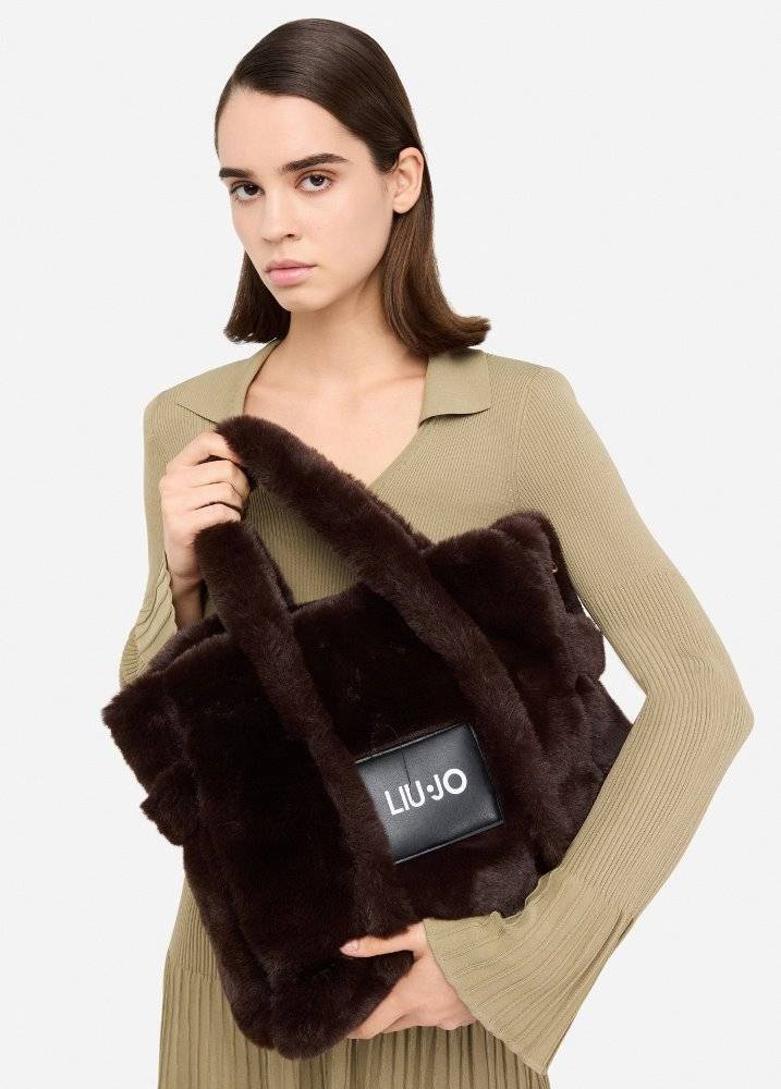 LIU JO FAUX FUR MEDIUM TOTE BAG