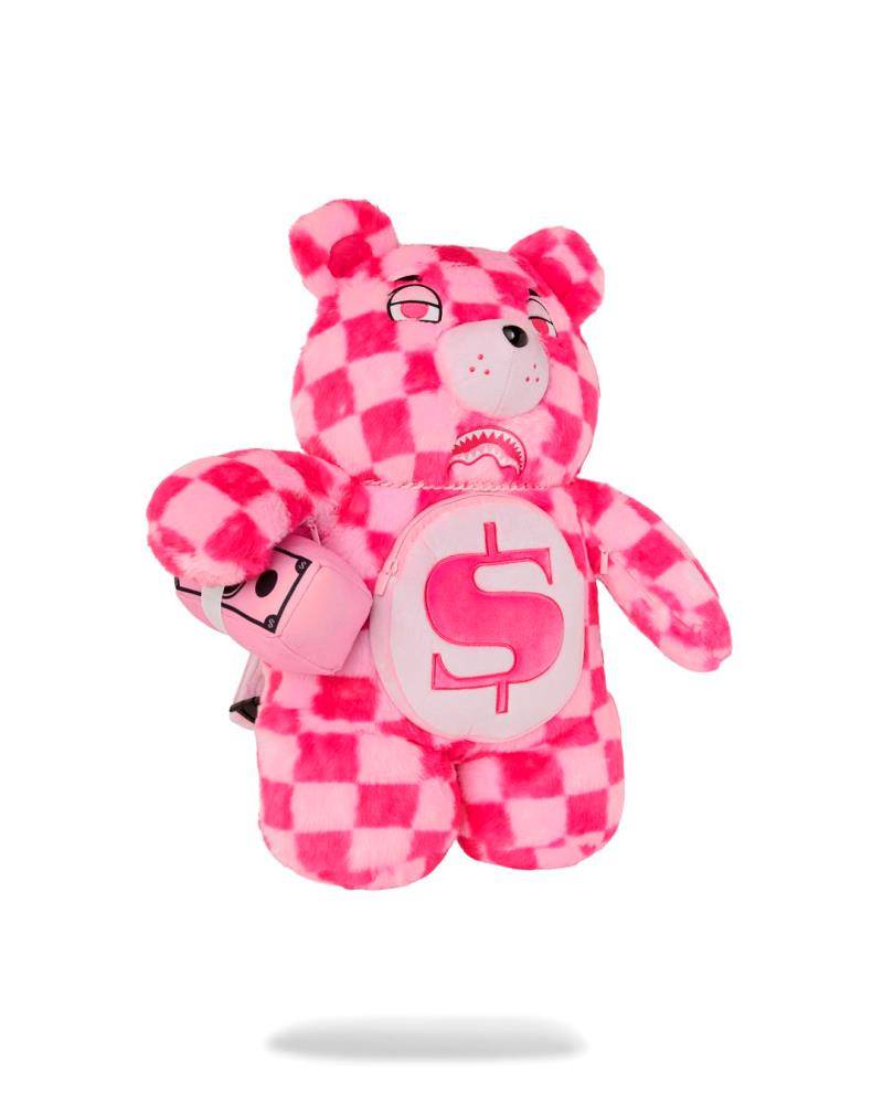 SPRAYGROUND PINK FUR CHECK MONEYBEAR BACKPACK