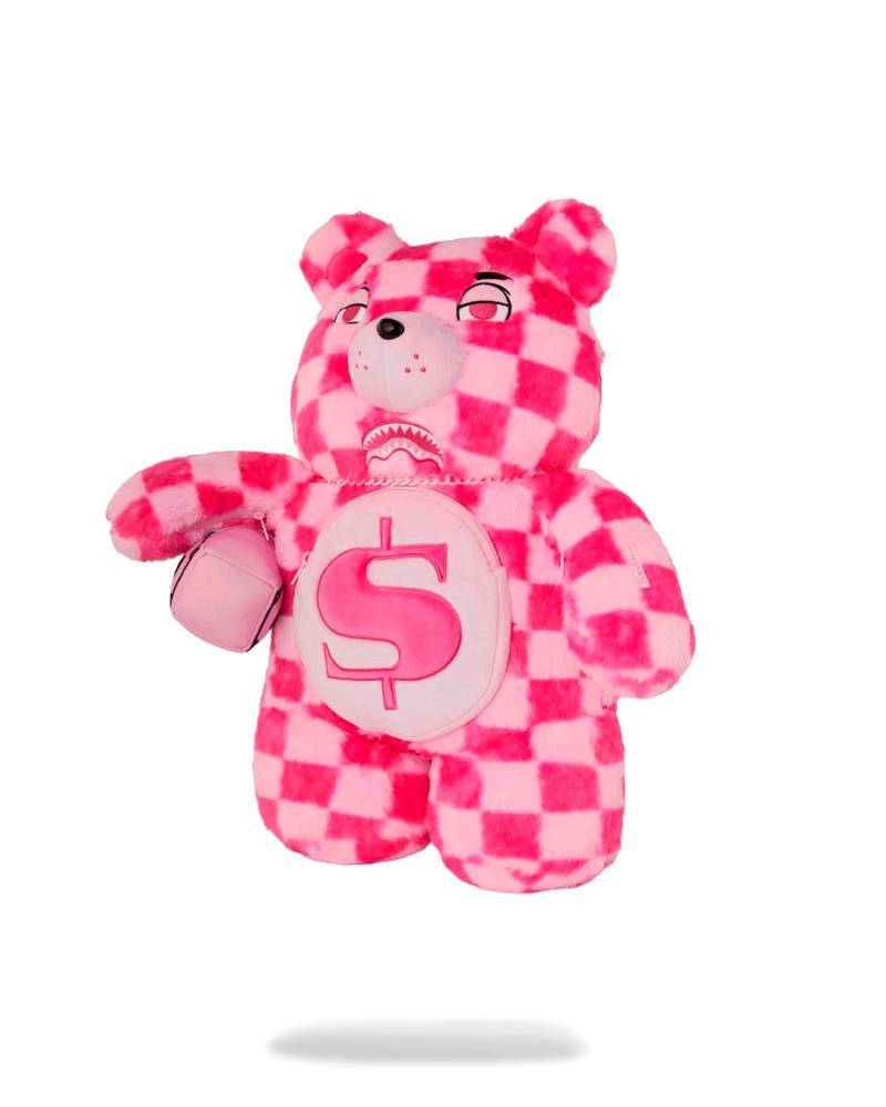 SPRAYGROUND PINK FUR CHECK MONEYBEAR BACKPACK
