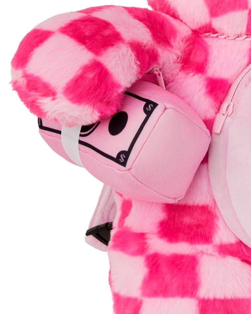 SPRAYGROUND PINK FUR CHECK MONEYBEAR BACKPACK