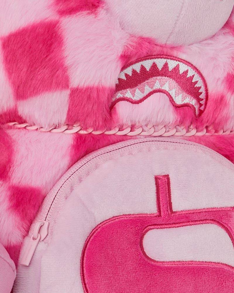 SPRAYGROUND PINK FUR CHECK MONEYBEAR BACKPACK