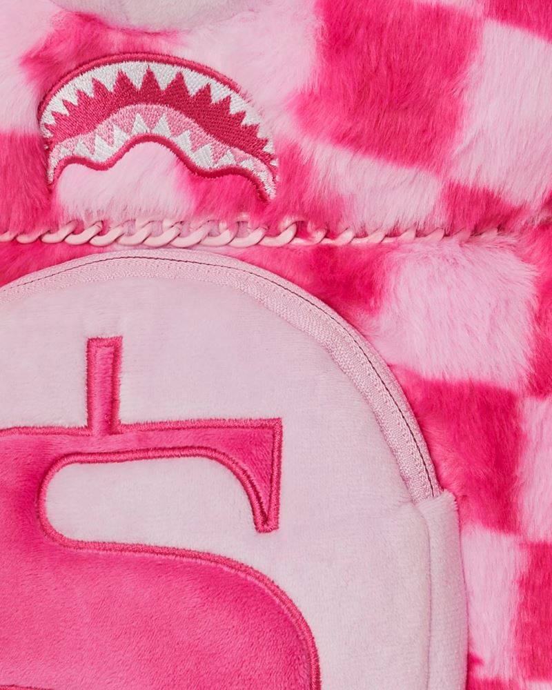 SPRAYGROUND PINK FUR CHECK MONEYBEAR BACKPACK