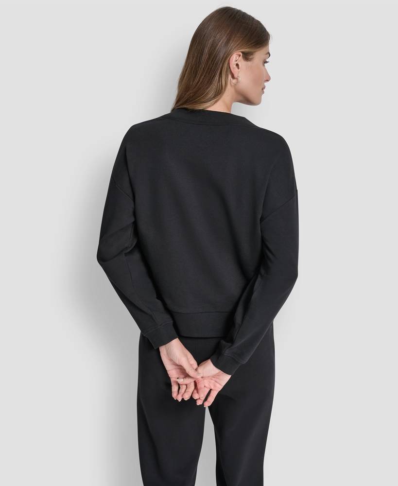 DKNY METALLIC BUBBLE LOGO V-NECK PULLOVER