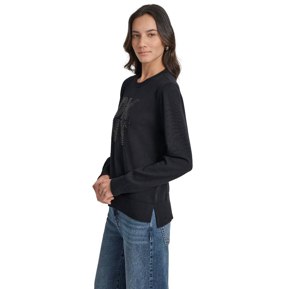 DKNY EMBELLISED KNITTED CREW TOP