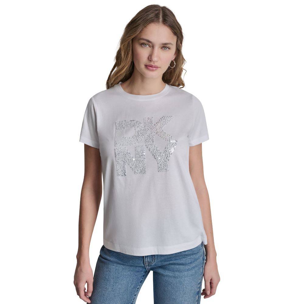 DKNY STACKED SEQUIN LOGO TEE