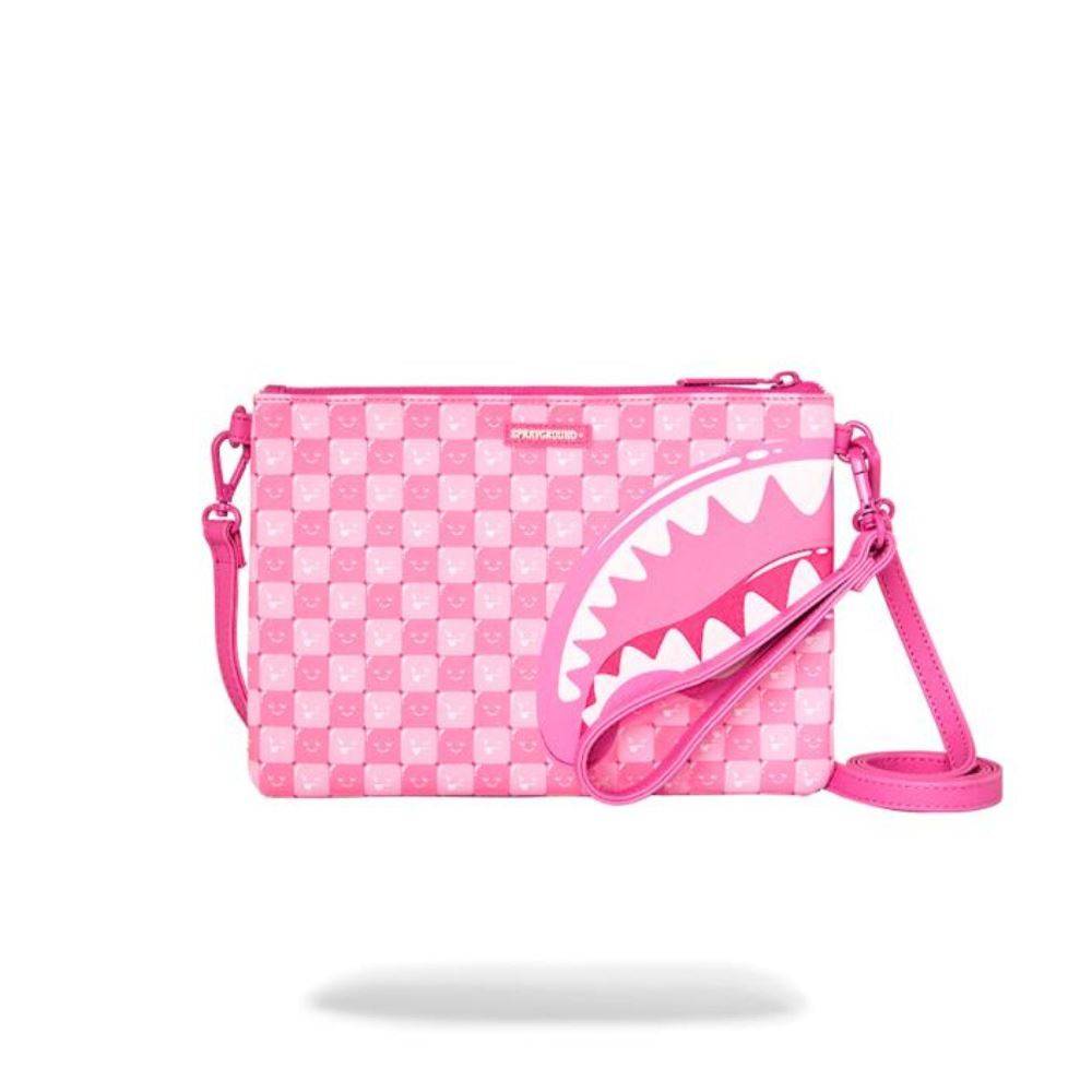 SPRAYGROUND PINK NEW CHECK FACES CROSSOVER CLUTCH