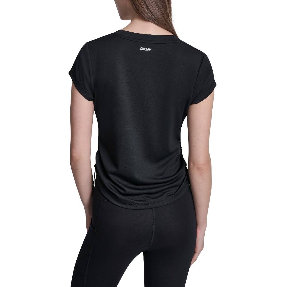 DKNY SHORT SLEEVE TECH TEE WITH RUCHED SIDE SEAMS