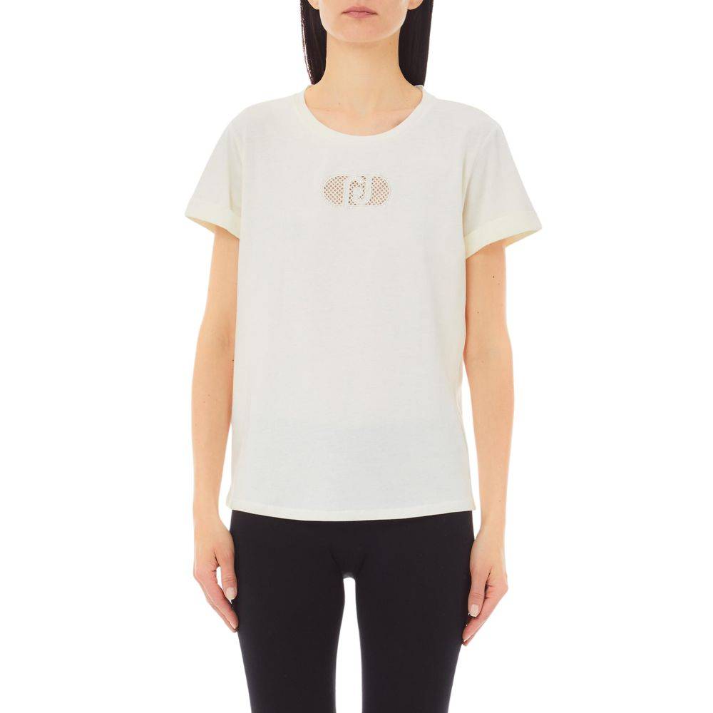 LIU JO COTTON T-SHIRT WITH LOGO AND RHINESTONES