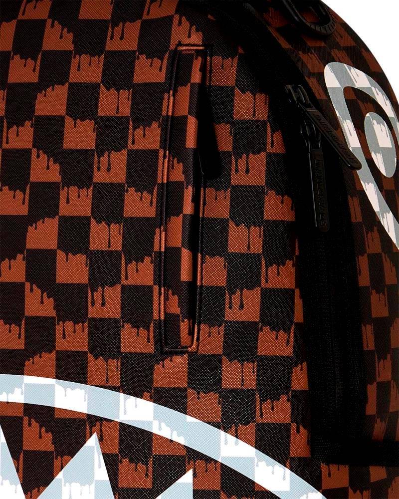 SPRAYGROUND BROWN AND CREAM DRIP CHECK SHARK DLXSV BACKPACK