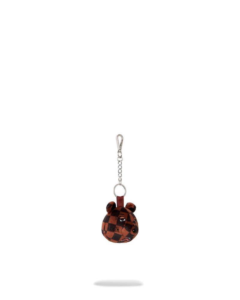 SPRAYGROUND BROWN CHECKER BEAR HEAD KEYCHAIN