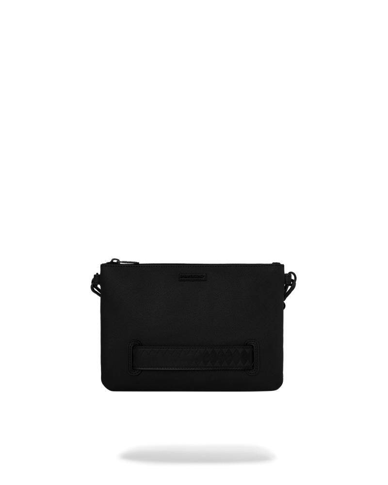 SPRAYGROUND BLACKED OUT EMBOSSED GOLD TOOTH CROSSOVER CLUTCH