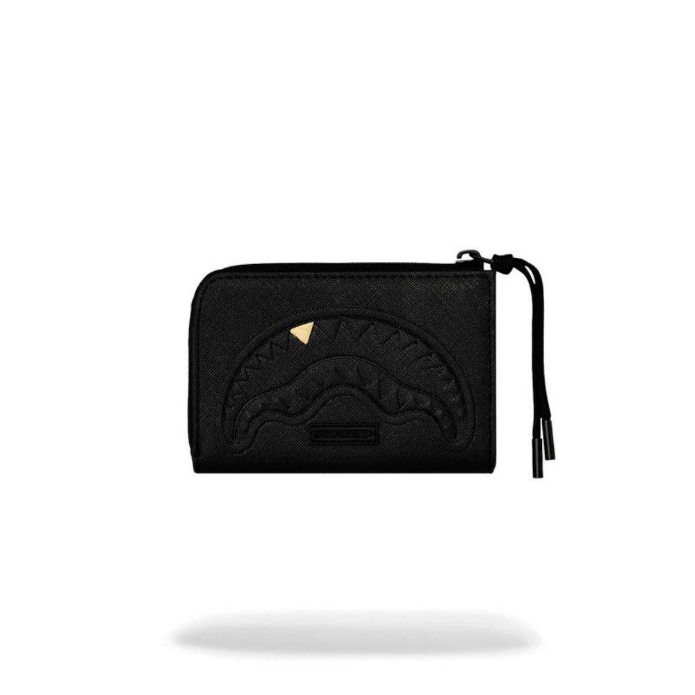 SPRAYGROUND BLACKED OUT EMBOSSED GOLD TOOTH WALLET