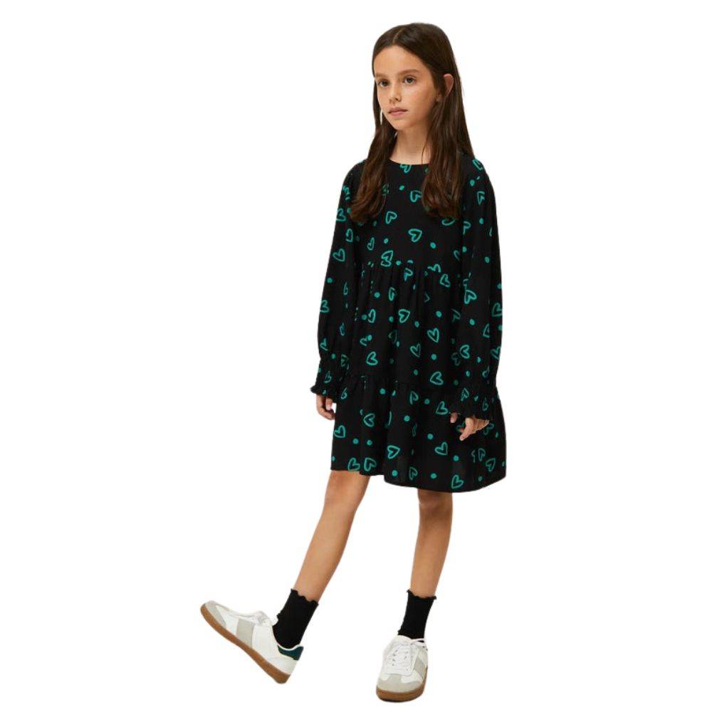 COMPANIA FANTASTICA GIRLS SHORT DRESS WITH HEART PRINT