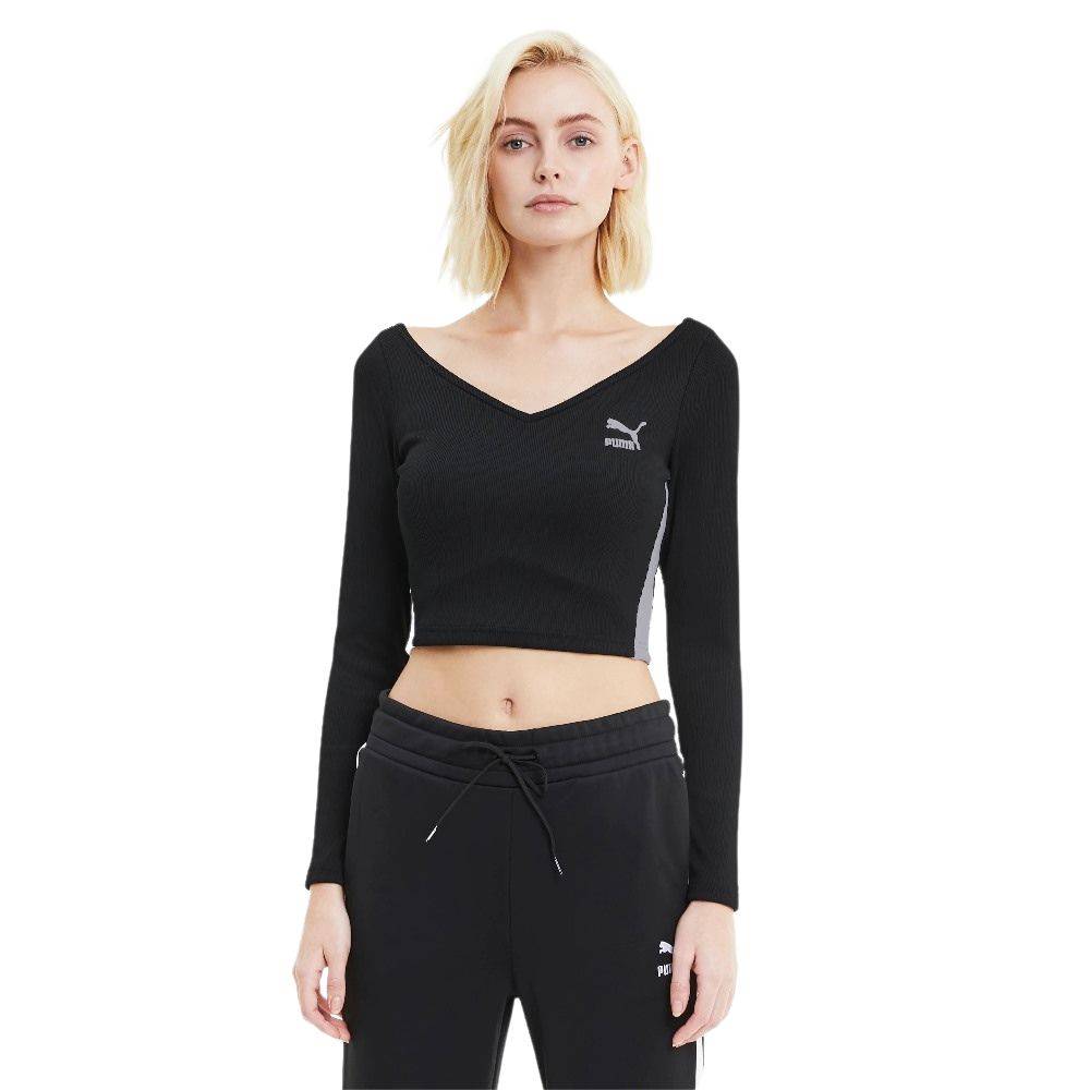 PUMA CLASSICS RIBBED WOMENS CROPPED LS TOP