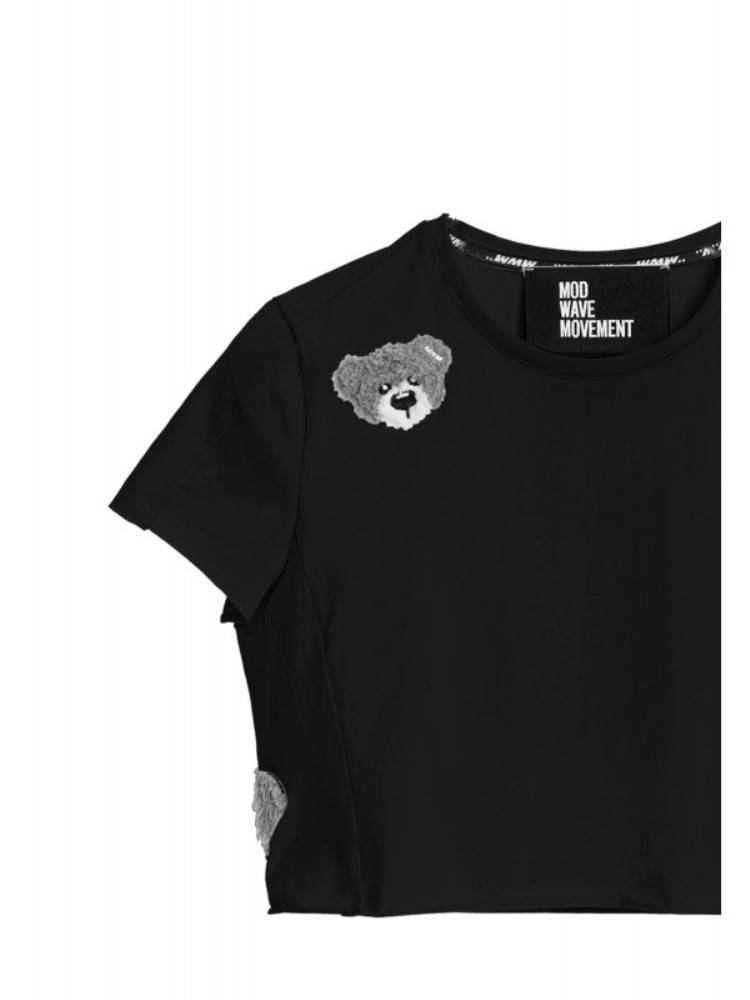MWM TEDDY BEAR FLOCK PATCH CROPPED TANK TOP WOMEN