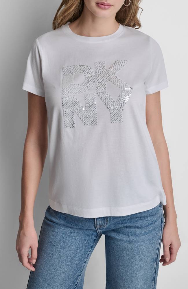 DKNY STACKED SEQUIN LOGO TEE