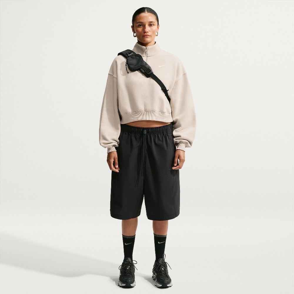 NIKE WOMENS STUDIO MEDIUM-WEIGHT 1/4 ZIP CROPPED TOP
