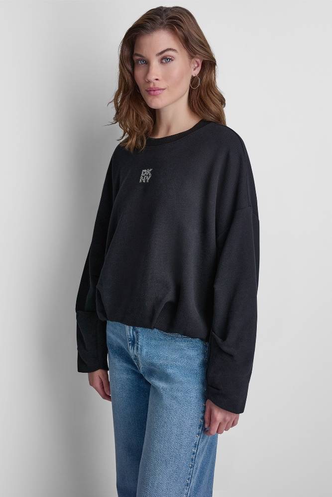 DKNY LOGO EMBELLISHED CREW NECK SWEATSHIRT