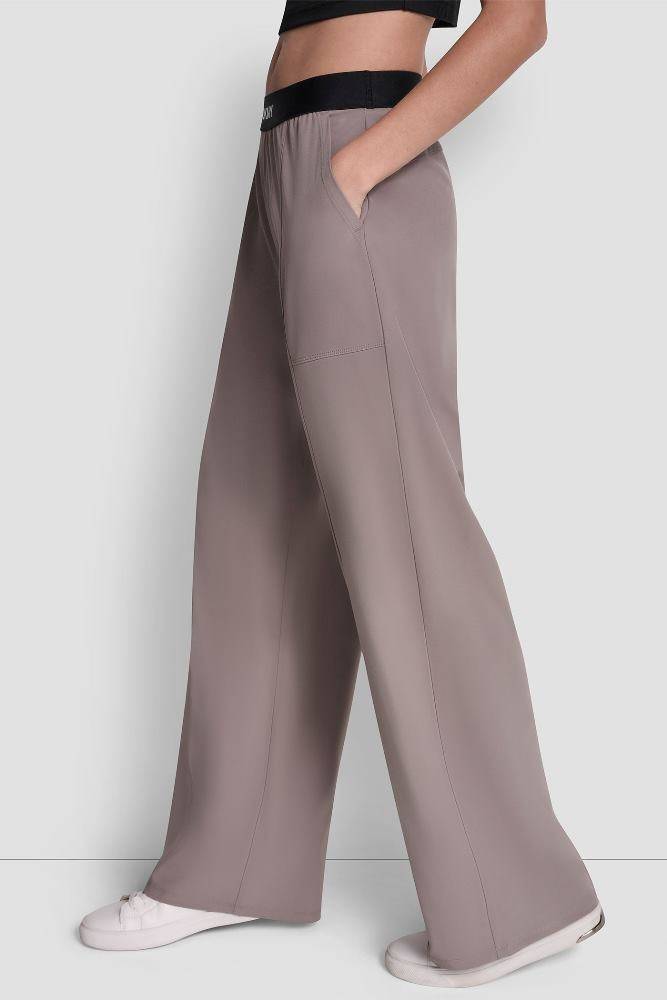 DKNY HIGH-RISE MODIFIED WIDE LEG PANT W/LOGO ELASTIC WAISTBAND