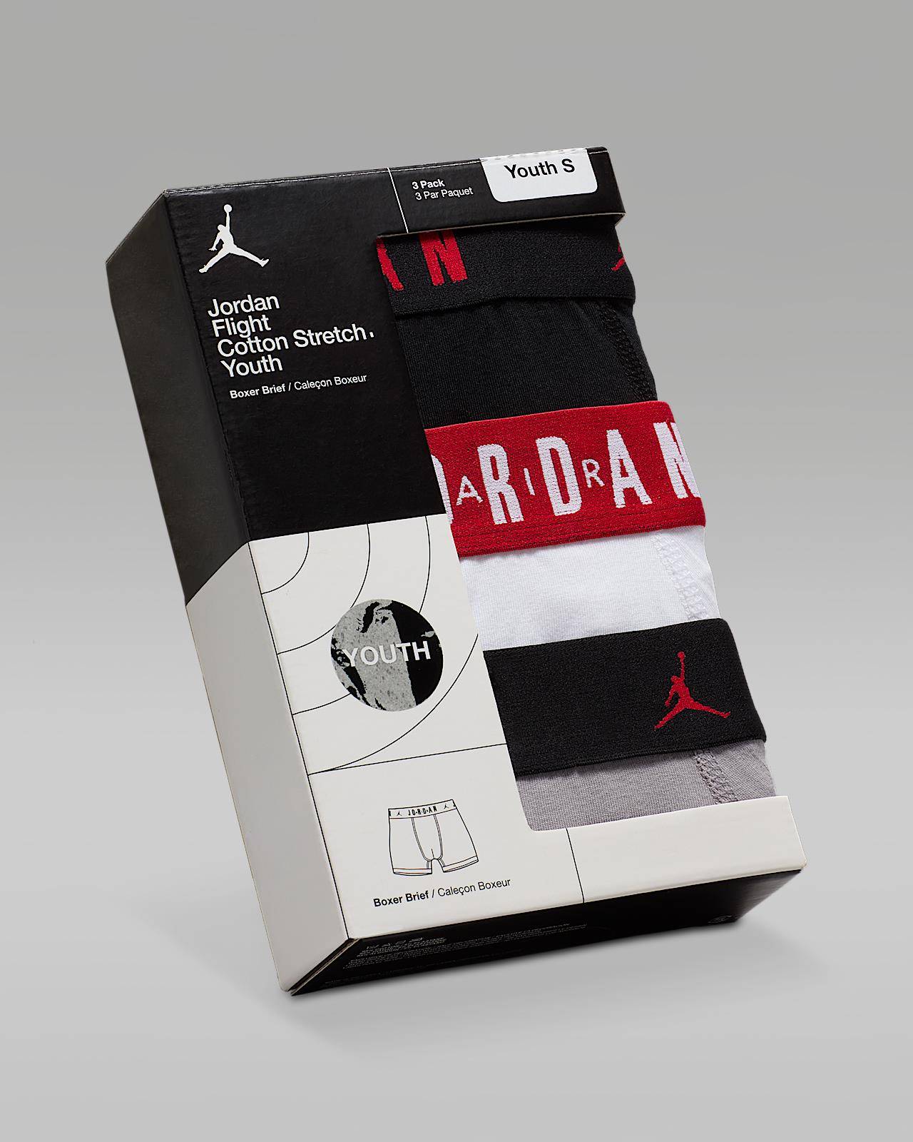 NIKE JORDAN BIG KIDS FLIGHT COTTON CORE 3-PACK BOXER BRIEFS