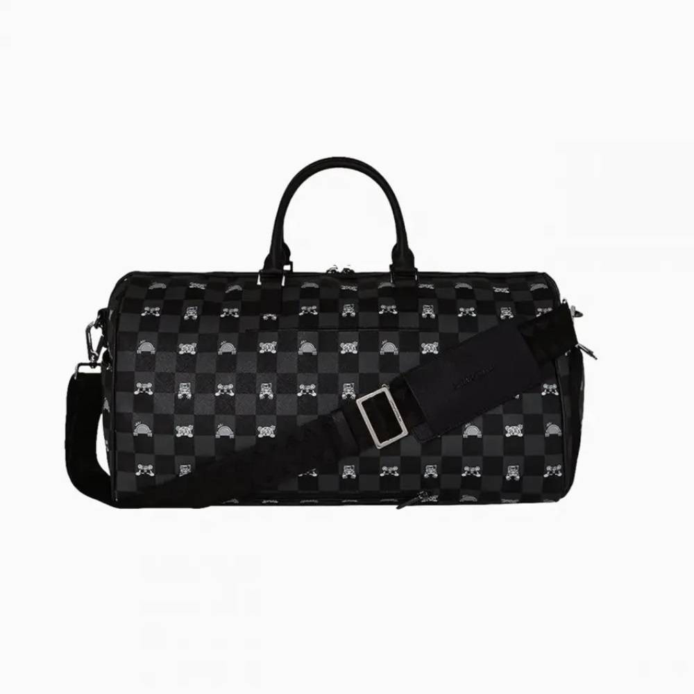 SPRAYGROUND PEEKING CHARACTER CHECK DLXSV DUFFEL