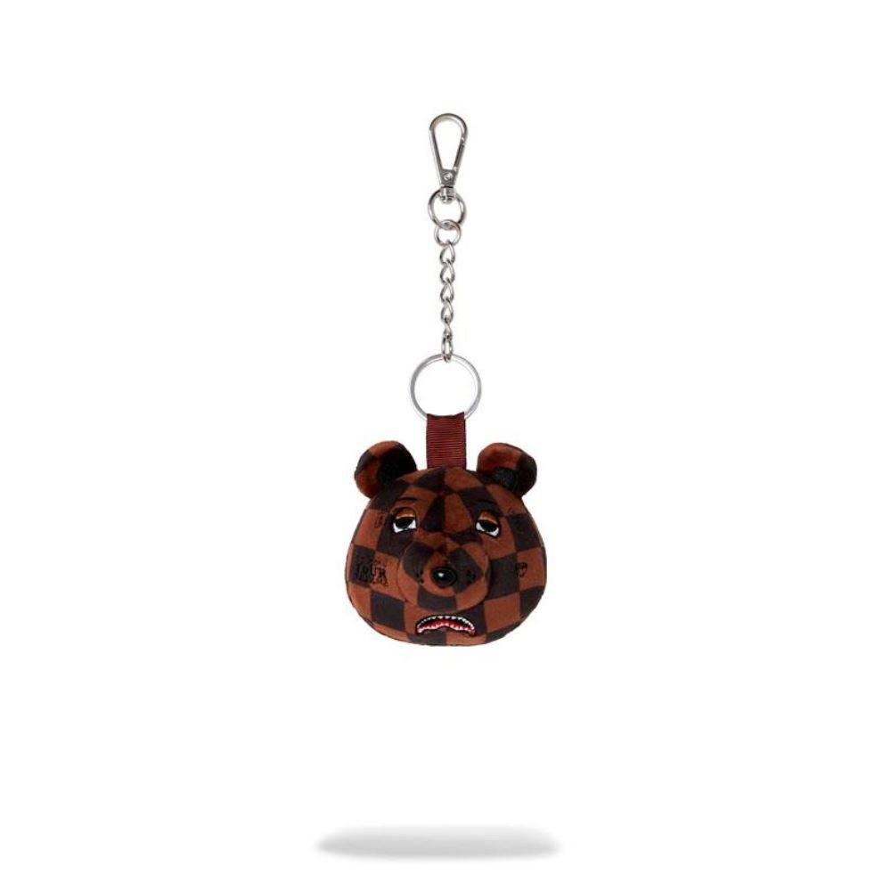 SPRAYGROUND BROWN CHECKER BEAR HEAD KEYCHAIN