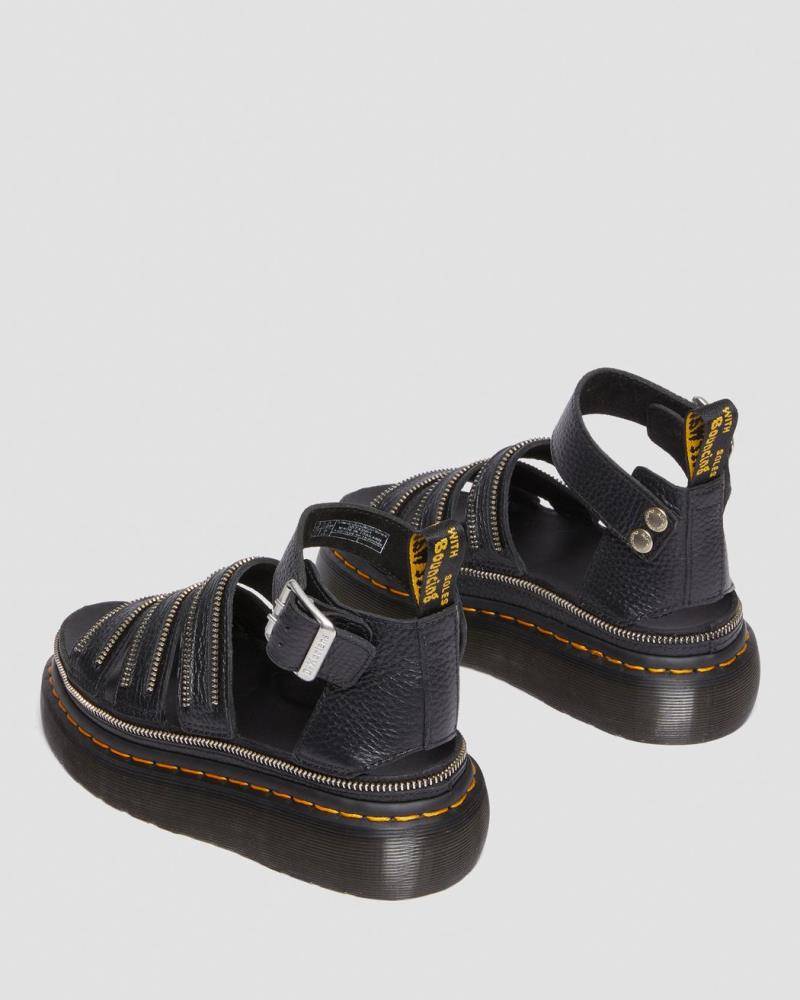 DR. MARTENS CLARISSA II QUAD HARDWARE MILLED NAPPA LEATHER PLATFORM SANDALS