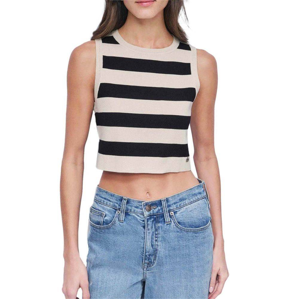 DKNY CROP STRIPE SLEEVELESS CREW NECK TANK