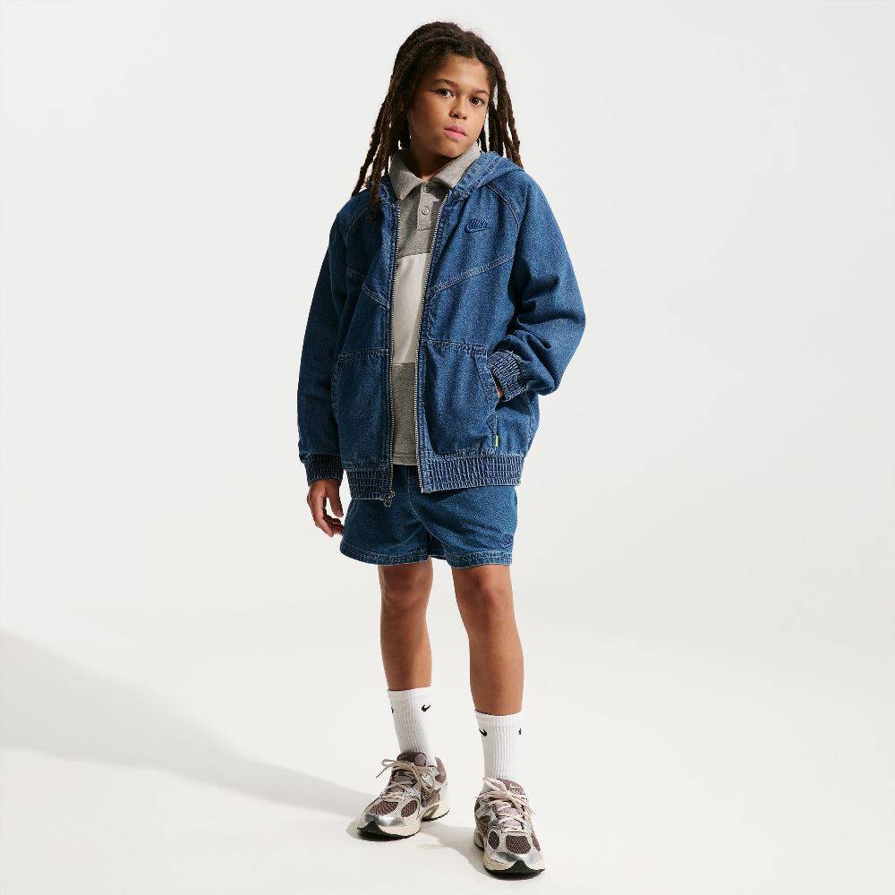 NIKE KIDS FULL-ZIP HOODED DENIM JACKET