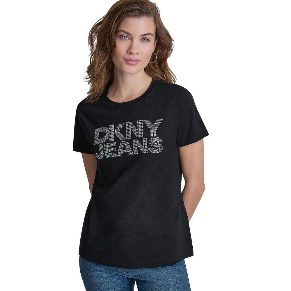 DKNY JEANS STACKED RHINESTONE DOME TEE
