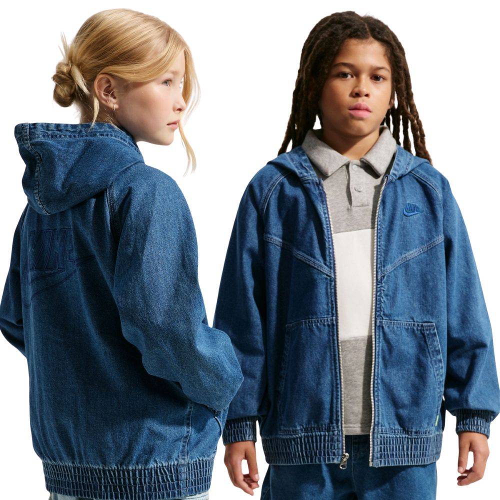 NIKE KIDS FULL-ZIP HOODED DENIM JACKET