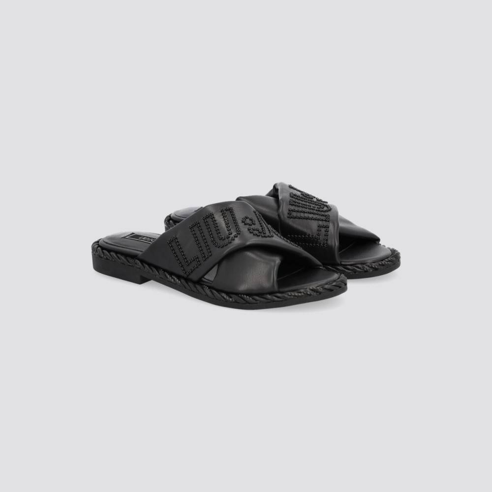 LIU JO FAUX LEATHER SLIDES WITH MAXI LOGO