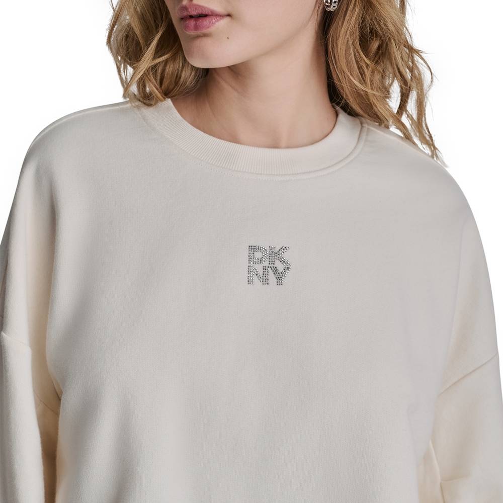 DKNY LOGO EMBELLISHED CREW NECK SWEATSHIRT