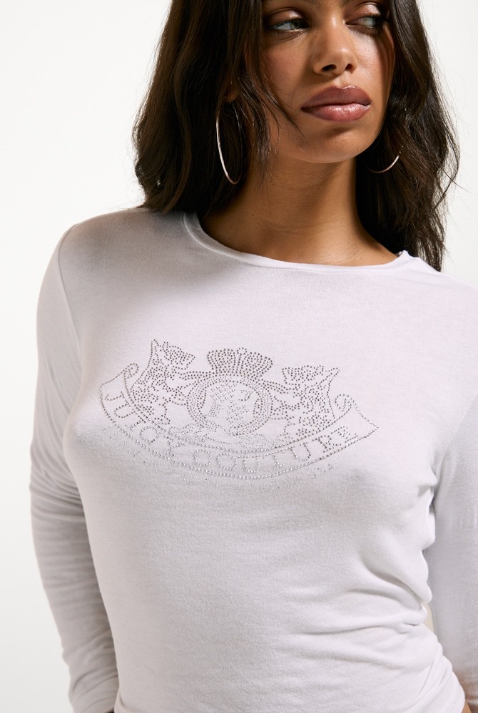 JUICY COUTURE DIAMANTE DOG CREST LONG SLEEVE T-SHIRT